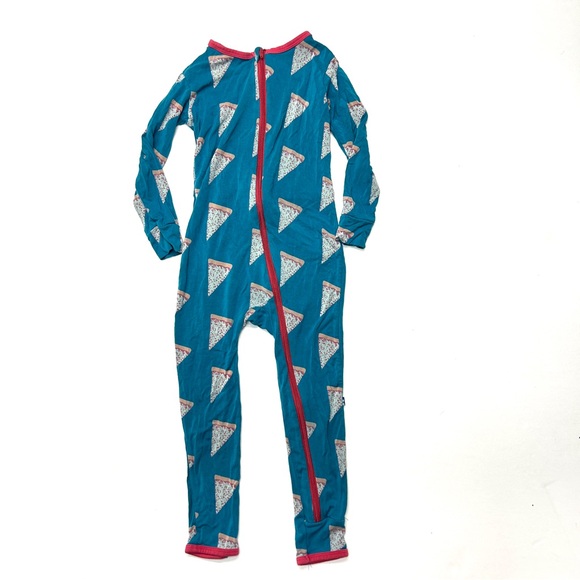 KicKee Pants Pizza Slices Zip Blue and Red Kids One Piece Pajama Romper Coverall - Picture 1 of 4